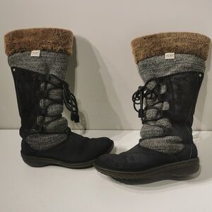UGG TORREY LEATHER SUEDE FUR LACE UP BLACK WINTER SNOW BOOTS 7